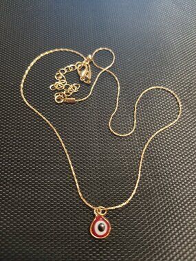 Dainty Red Evil Eye (Nazar Bonjuk) 14 Karat Real-Gold Pendant Necklace